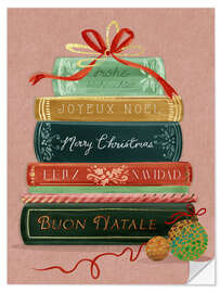 Wandsticker Frohe Weihnachten mit internationalen Büchern