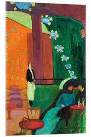 Acrylglasbild Interieur mit drei Figuren im Café