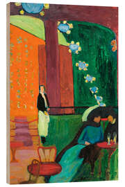 Holzbild Interieur mit drei Figuren im Café