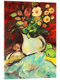 Acrylglasbild Stillleben mit Blumenvase und Äpfeln - Erma Bossi