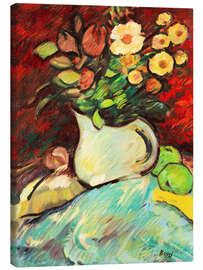 Leinwandbild Stillleben mit Blumenvase und Äpfeln - Erma Bossi