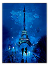 Poster Eiffelturm-Gemälde in Blau - nobelart