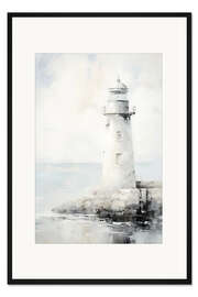 Gerahmter Kunstdruck Leuchtturm am Meer