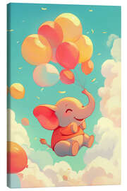 Leinwandbild Glücklicher Elefant fliegt mit Luftballons weg - pixelliebe