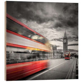 Holzbild Abendliche Dynamik auf der Westminster Bridge