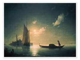 Wandbild Gondoliere bei hereinbrechender Nacht in Venedig, 1843 - Ivan Konstantinovich Aivazovsky