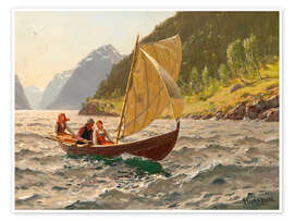 Wandbild Segelpartie in norwegischer Fjordlandschaft - Hans Dahl