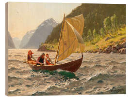 Holzbild Segelpartie in norwegischer Fjordlandschaft - Hans Dahl