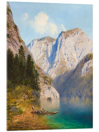 Acrylglasbild Fischer im Nachen am Ufer eines Gebirgssees - Karl Millner