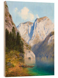 Holzbild Fischer im Nachen am Ufer eines Gebirgssees - Karl Millner