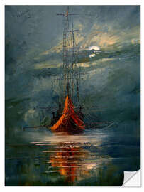 Wandsticker Mond und Meer