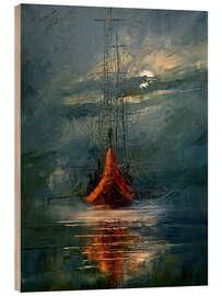 Holzbild Mond und Meer