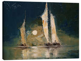 Leinwandbild Mond und Boote - Justyna Kopania