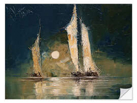 Wandsticker Mond und Boote