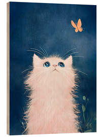 Holzbild Katze und Schmetterling