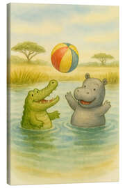 Leinwandbild Nilpferd und Krokodil spielen mit Ball - Natalie Bruns