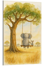 Alubild Elefant und Maus auf einer Schaukel