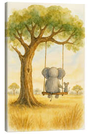Leinwandbild Elefant und Maus auf einer Schaukel