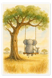 Wandbild Elefant und Maus auf einer Schaukel - Natalie Bruns