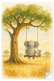 Wandsticker Elefant und Maus auf einer Schaukel
