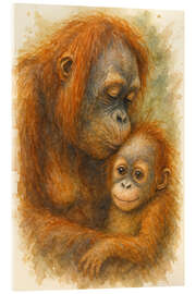 Acrylglasbild Orang-Utan-Mutter küsst ihr Baby