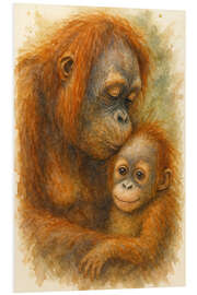 Hartschaumbild Orang-Utan-Mutter küsst ihr Baby