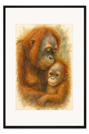 Gerahmter Kunstdruck Orang-Utan-Mutter küsst ihr Baby - Natalie Bruns