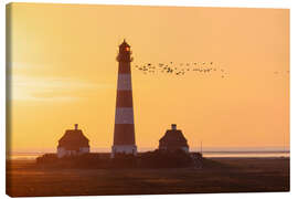 Leinwandbild Vogelzug am Leuchtturm Westerhever - Moqui, Daniela Beyer