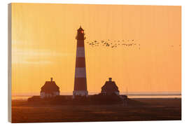 Holzbild Vogelzug am Leuchtturm Westerhever - Moqui, Daniela Beyer