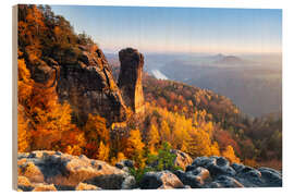 Holzbild Sonnenuntergang am Teufelsturm, Sächsische Schweiz - Moqui, Daniela Beyer