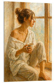 Gallery Print Frau mit Kaffee sitzt am Fenster