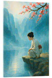 Acrylglasbild Frau im Kimono am Bergsee