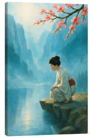 Leinwandbild Frau im Kimono am Bergsee
