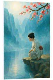 Hartschaumbild Frau im Kimono am Bergsee