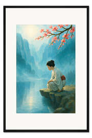 Gerahmter Kunstdruck Frau im Kimono am Bergsee