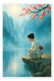 Wandbild Frau im Kimono am Bergsee - Natalie Bruns