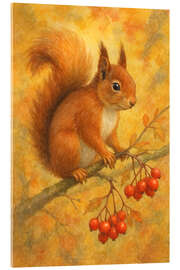 Acrylglasbild Eichhörnchen auf Ast mit roten Beeren
