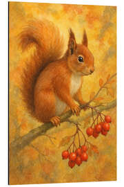 Alubild Eichhörnchen auf Ast mit roten Beeren