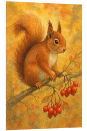 Hartschaumbild Eichhörnchen auf Ast mit roten Beeren