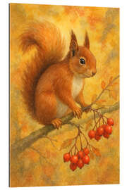 Gallery Print Eichhörnchen auf Ast mit roten Beeren