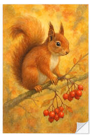 Wandsticker Eichhörnchen auf Ast mit roten Beeren