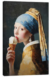 Leinwandbild Mädchen mit Perlenohrring und Eis