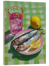 Holzbild Frische Sardinen