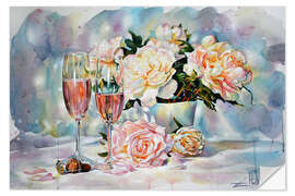 Sticker mural White peonies and rosé wine - EllectraArt