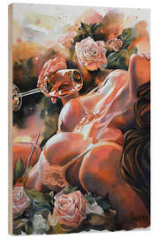 Holzbild Champagner und Rosen