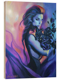 Holzbild Schwarze Blumen