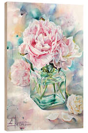 Holzbild Rosa Pfingstrosen