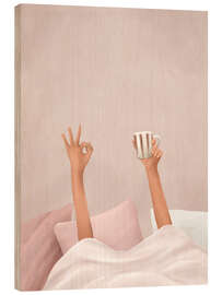 Holzbild Kaffee im Bett