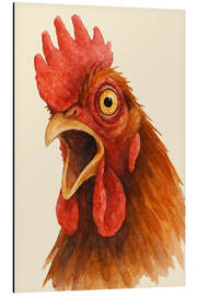 Alubild Porträt eines schreienden Hahns