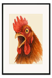 Gerahmter Kunstdruck Porträt eines schreienden Hahns